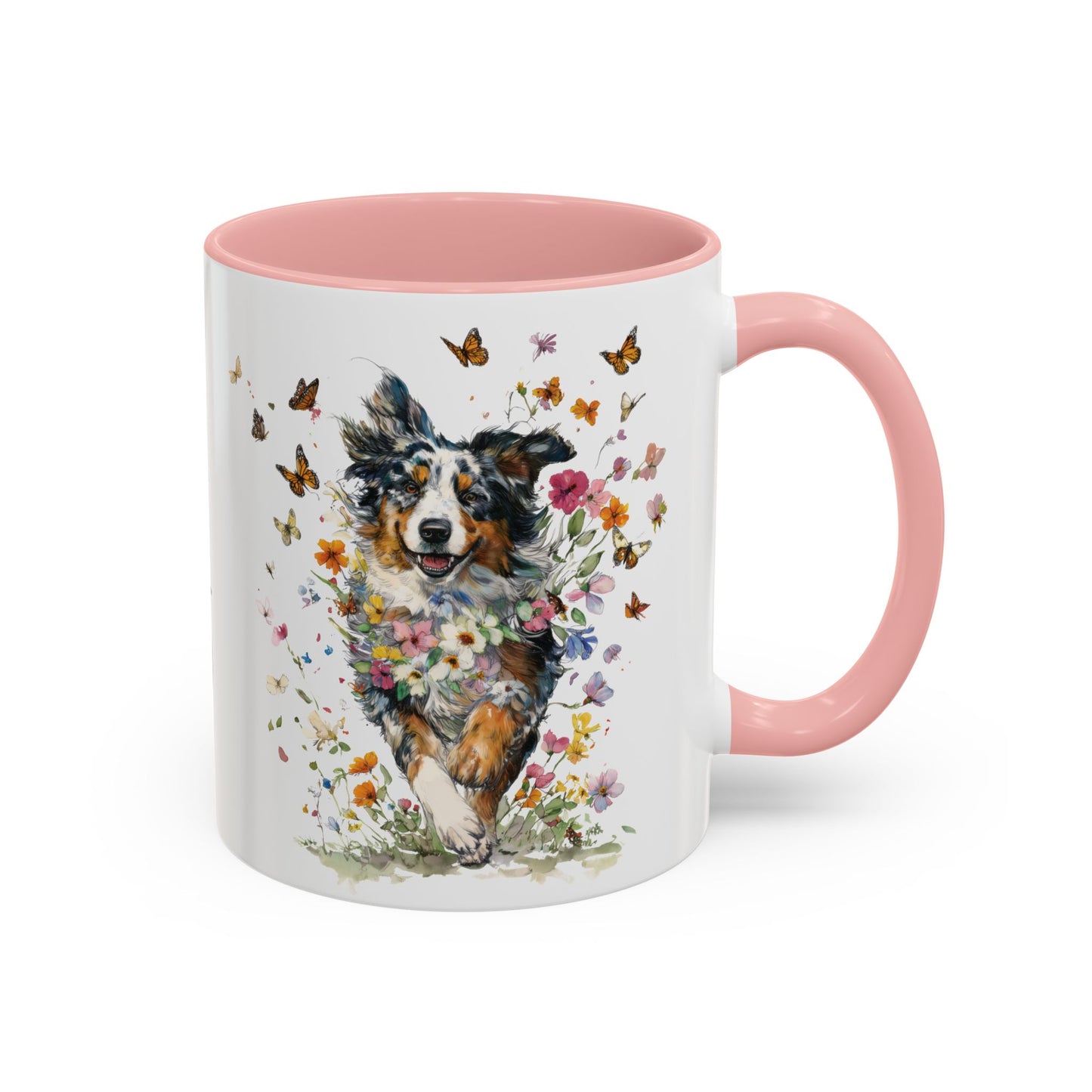 Australian Shepherd running Personalized Accent Mugs, 11oz