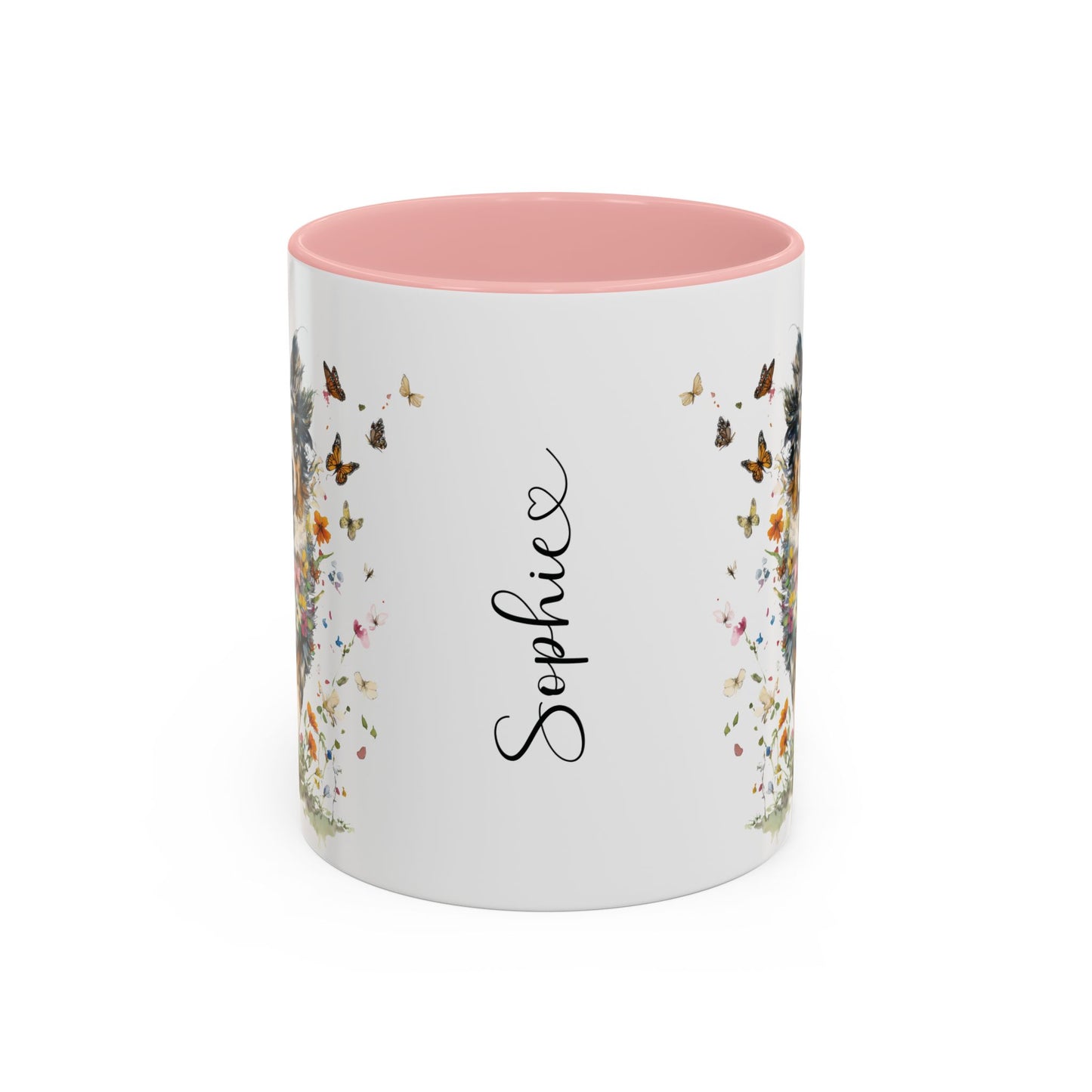 Australian Shepherd running Personalized Accent Mugs, 11oz