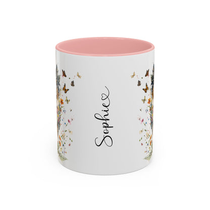 Australian Shepherd running Personalized Accent Mugs, 11oz