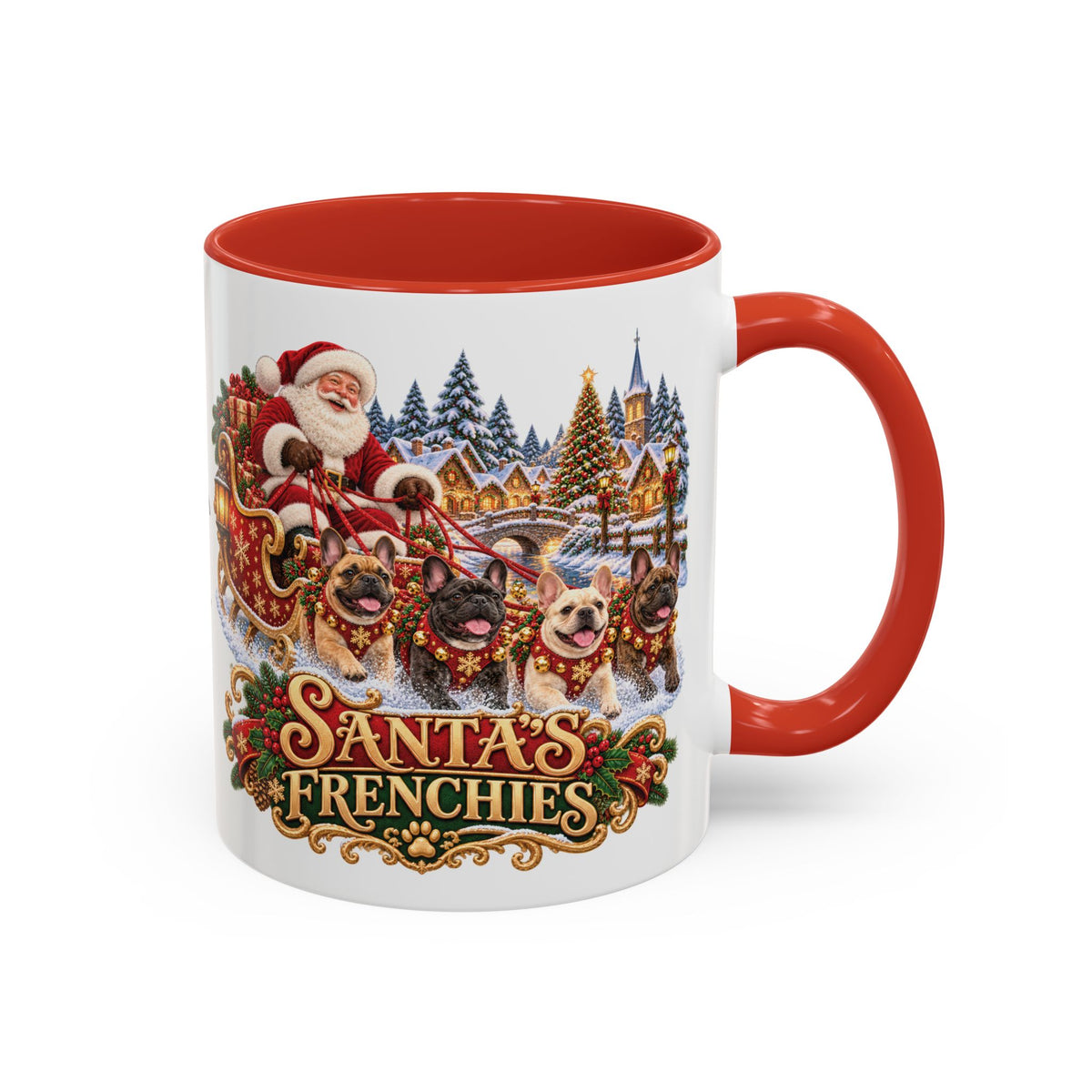 Santa's Frenchies, personalised accent colour 11oz mug