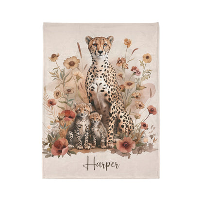 Cheetah with Cubs Personalised Soft Polyester Blanket