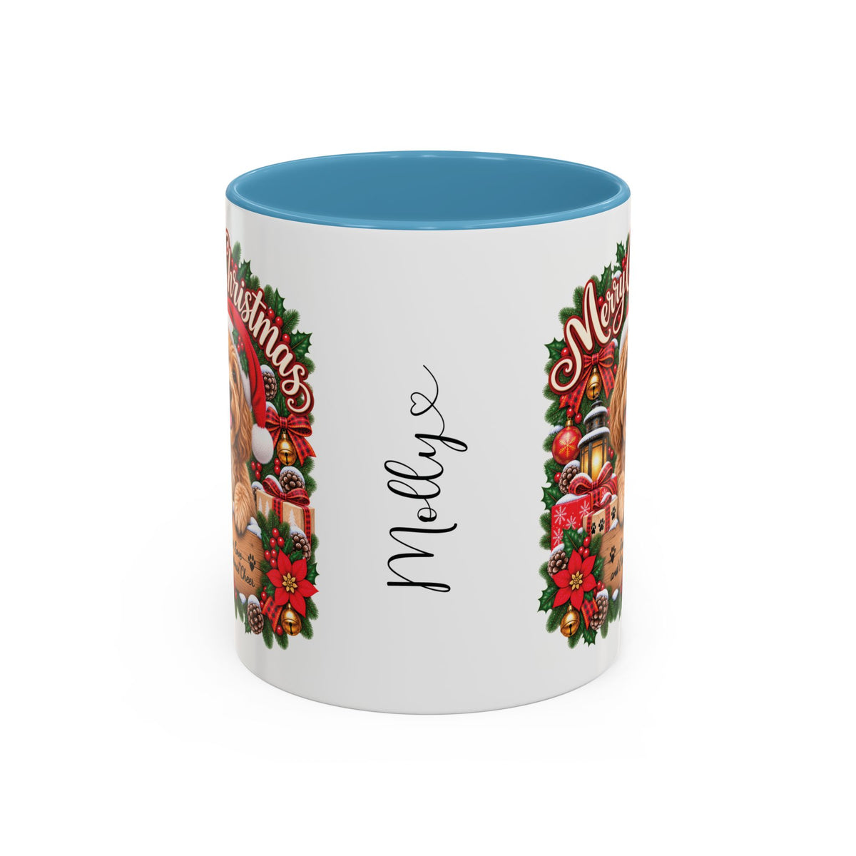 Golden Doodle Merry Christmas, personalised accent colour 11oz mug
