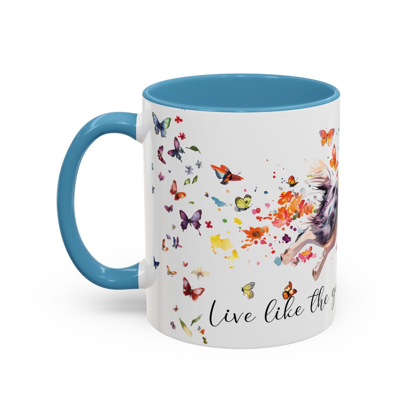 Border Collie #3 “Live like the gate was left open" Accent Mugs, 11oz