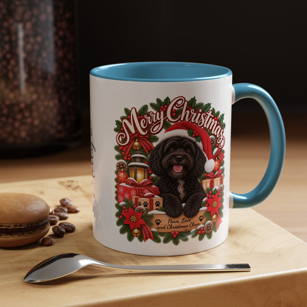 Cavapoo, Cavoodle, Cockapoo Merry Christmas, personalised accent colour 11oz mug