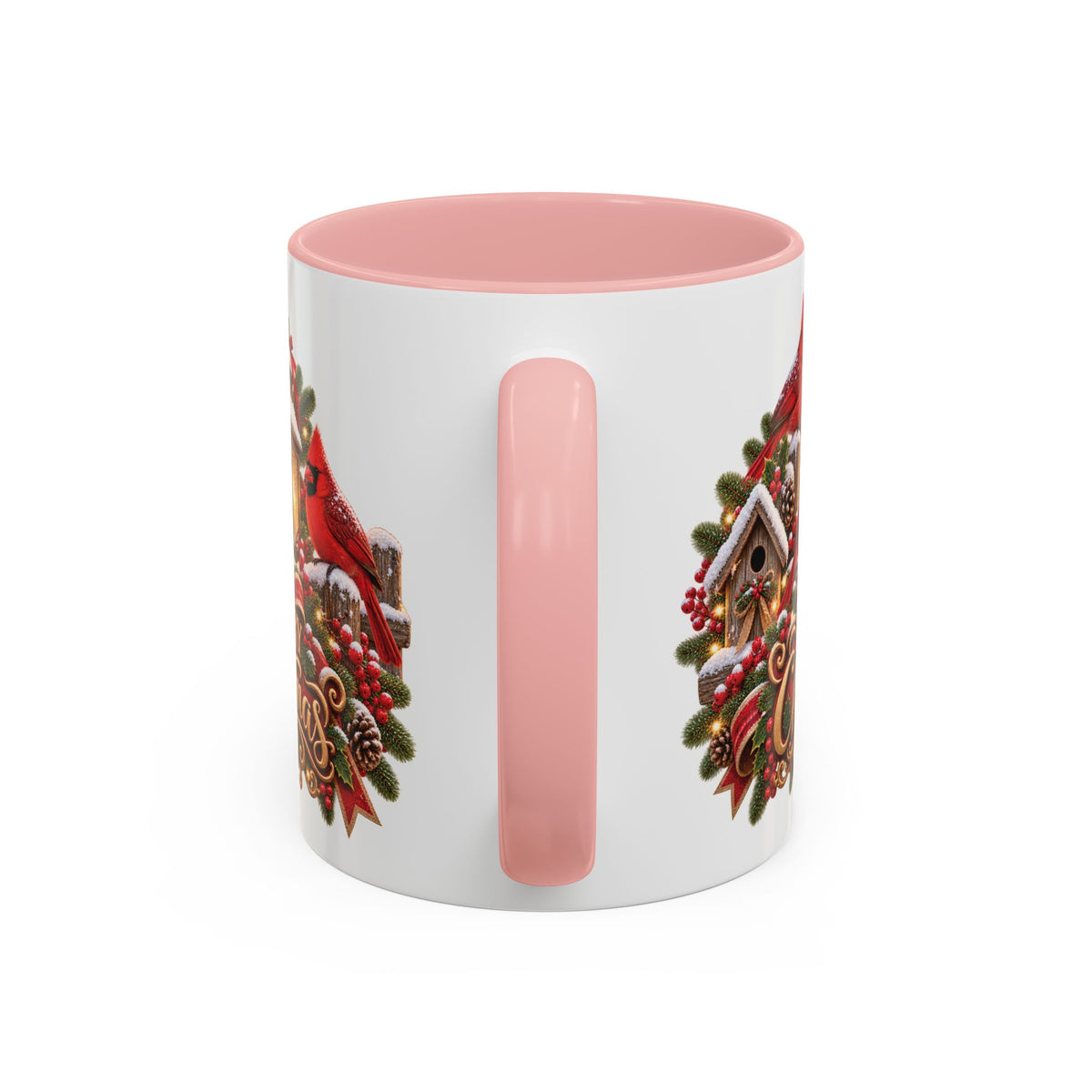 Cardinal Birds Merry Christmas, personalised accent colour 11oz mug