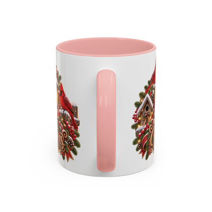 Cardinal Birds Merry Christmas, personalised accent colour 11oz mug