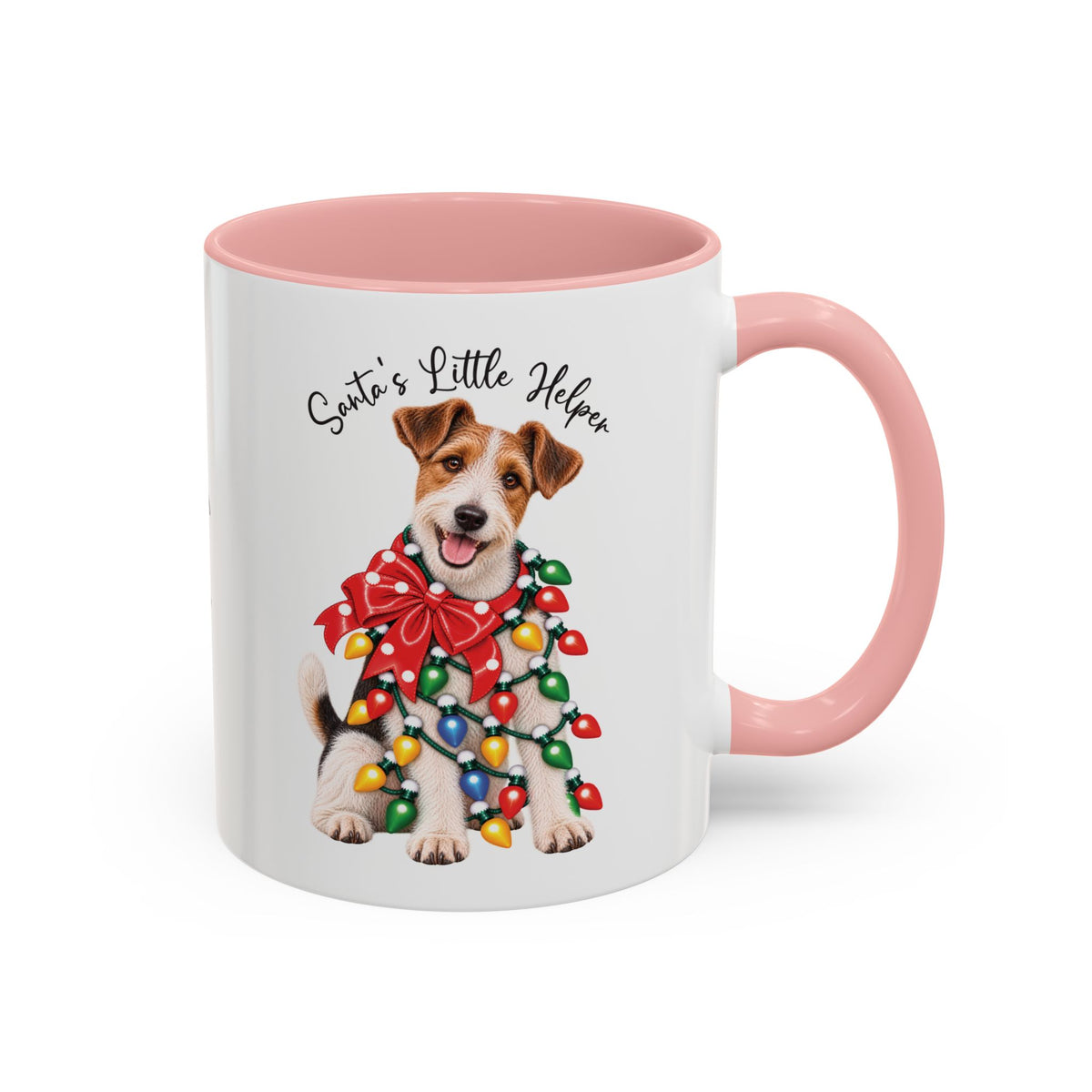 Fox Terrier, Santa's little helper, personalised accent colour 11oz mug
