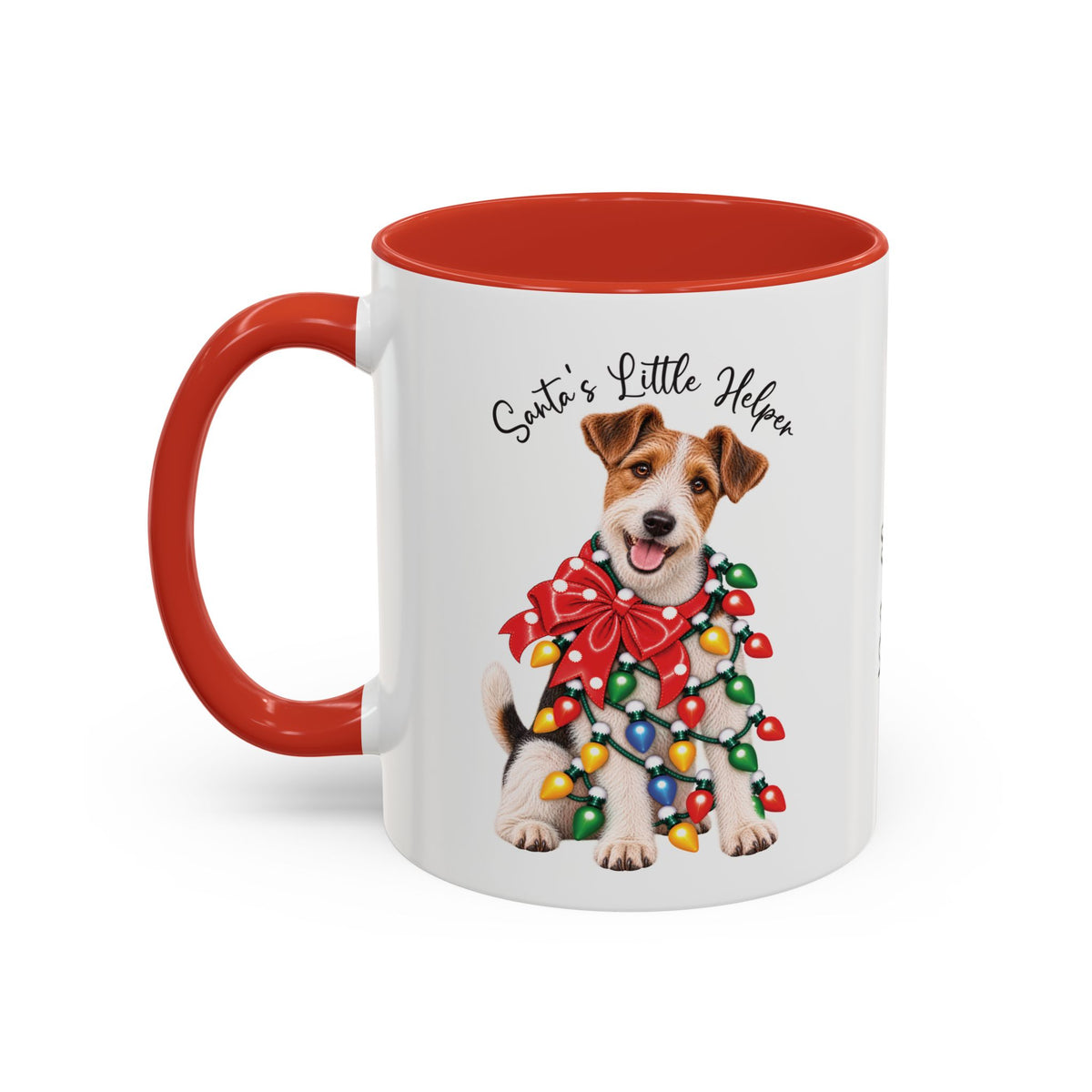 Fox Terrier, Santa's little helper, personalised accent colour 11oz mug