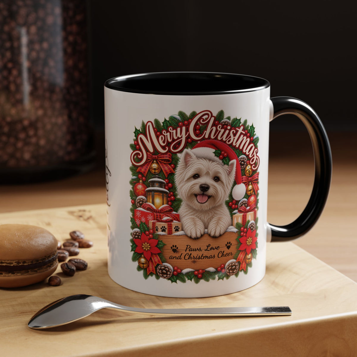 Maltese #2 Merry Christmas, personalised accent colour 11oz mug
