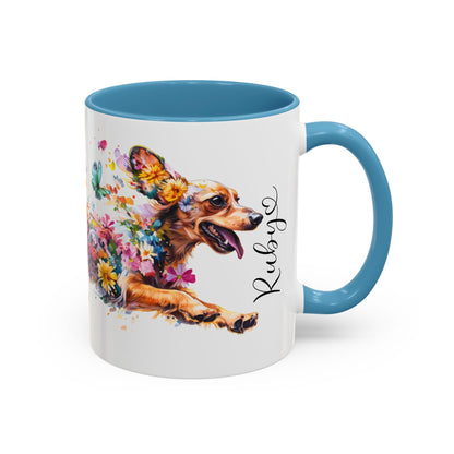 Dachshund Tan, running personalized colourful Mugs, 11oz