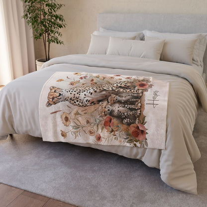 Cheetah with Cubs Personalised Soft Polyester Blanket