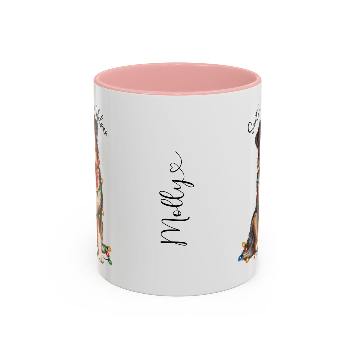 Australian Shepherd #4 Santa's little helper, personalised accent colour 11oz mug