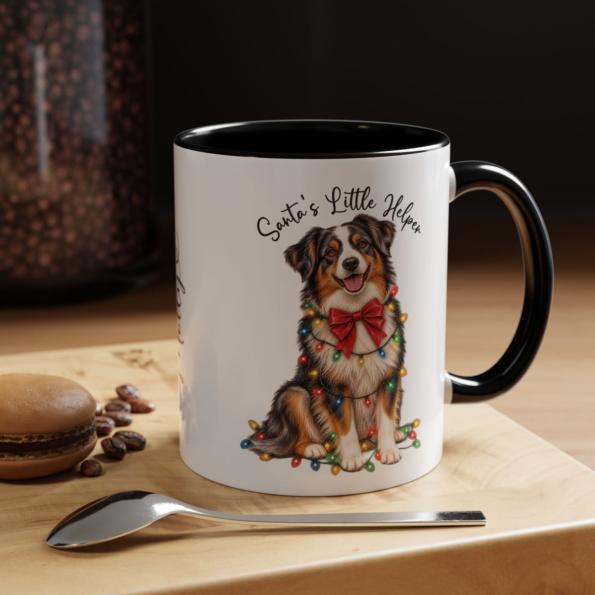 Australian Shepherd #4 Santa's little helper, personalised accent colour 11oz mug