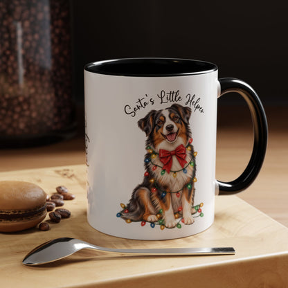 Australian Shepherd #4 Santa's little helper, personalised accent colour 11oz mug