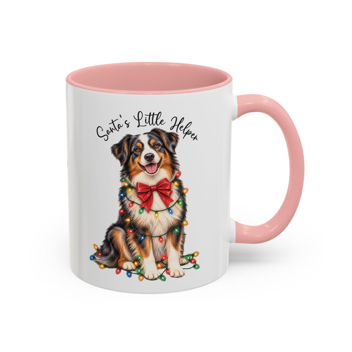 Australian Shepherd #4 Santa's little helper, personalised accent colour 11oz mug