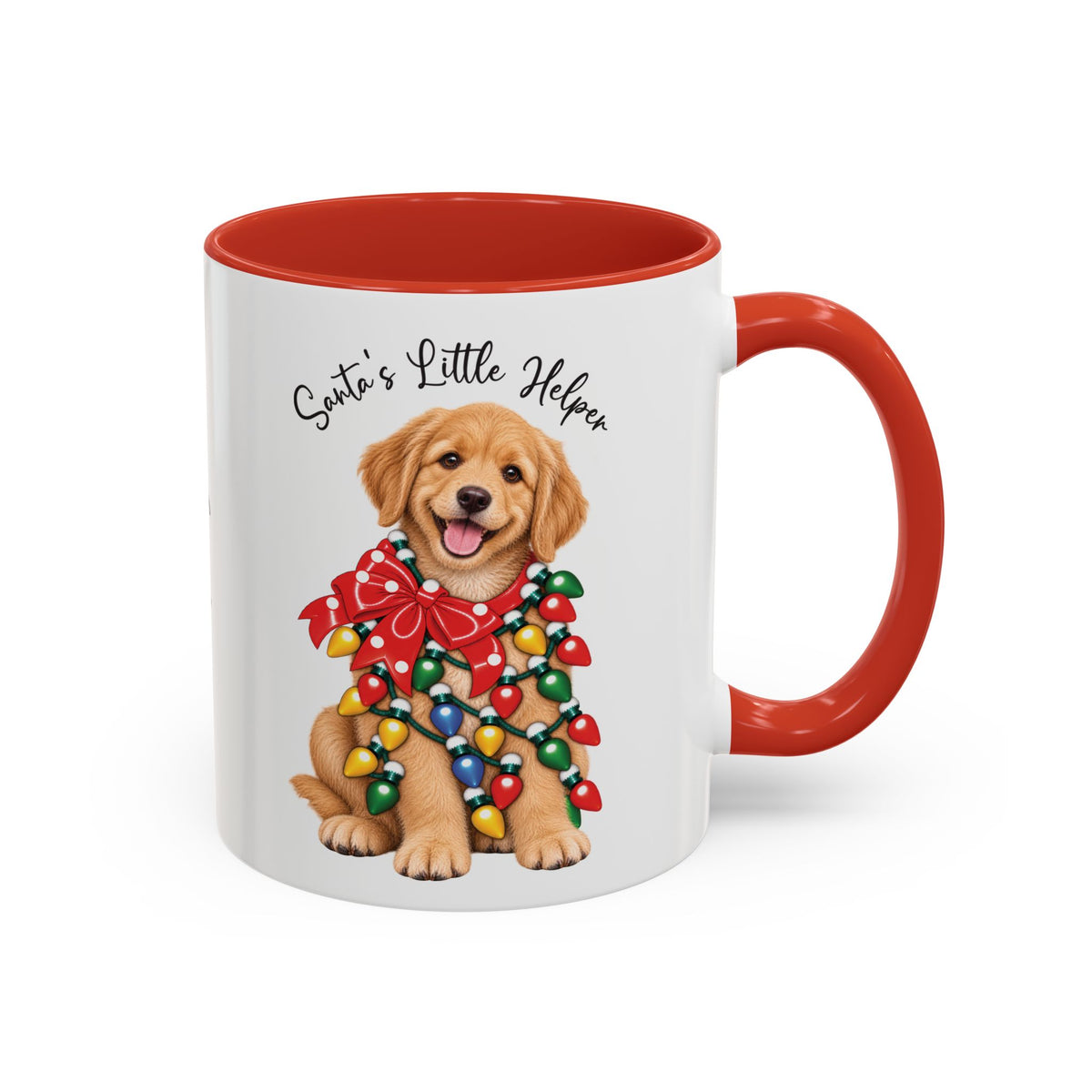 Golden Retriever, Santa's little helper, personalised accent colour 11oz mug