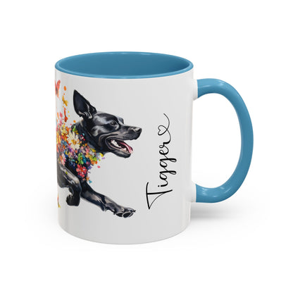 Black Labrador running personalized colourful Mugs, 11oz