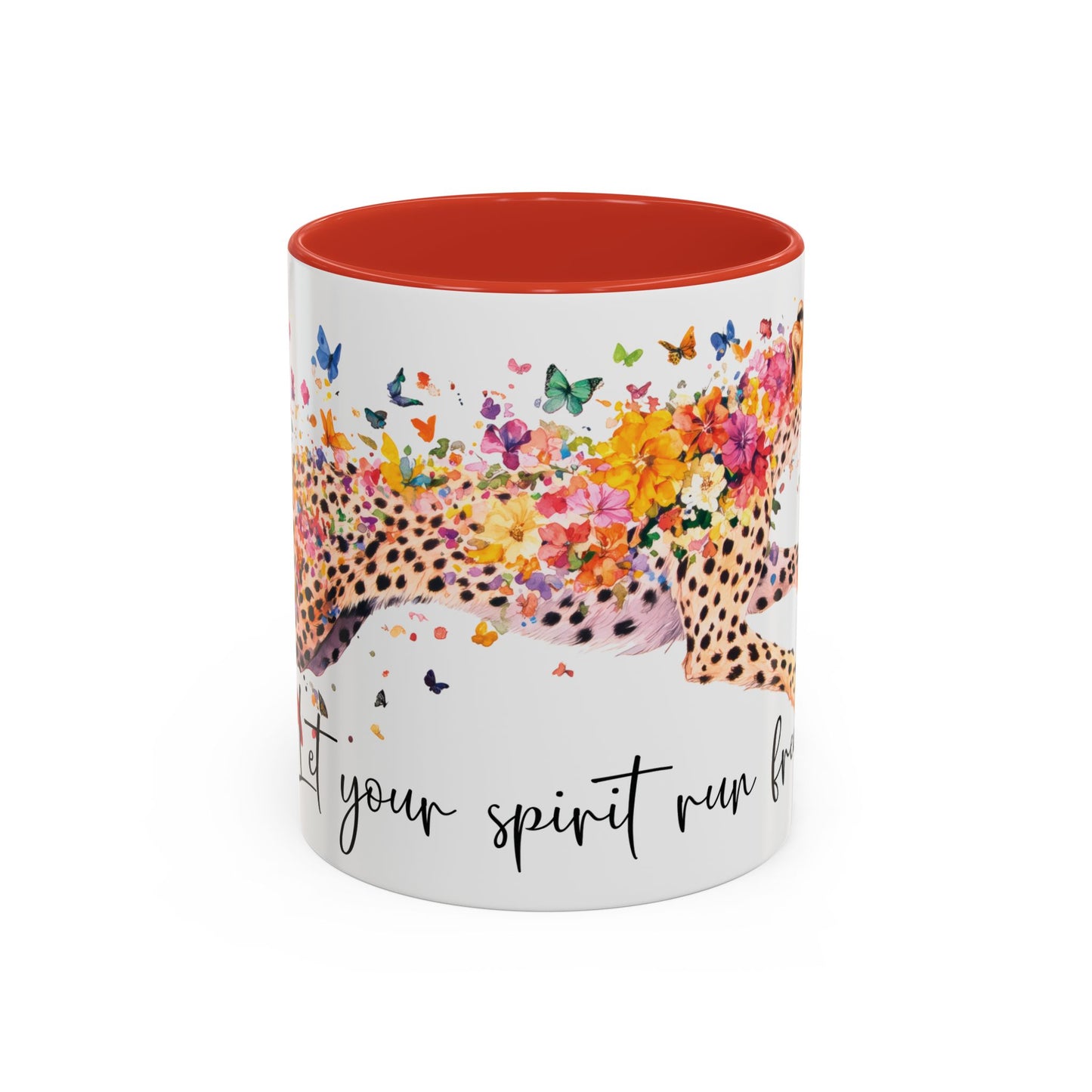 Cheetah "Let your spirit run free" Personalized Accent Mugs, 11oz