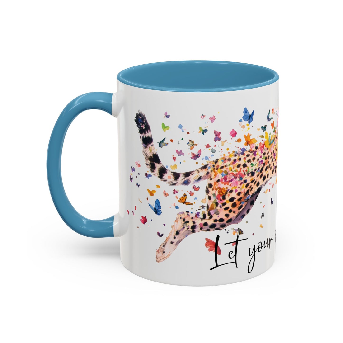 Cheetah "Let your spirit run free" Personalized Accent Mugs, 11oz