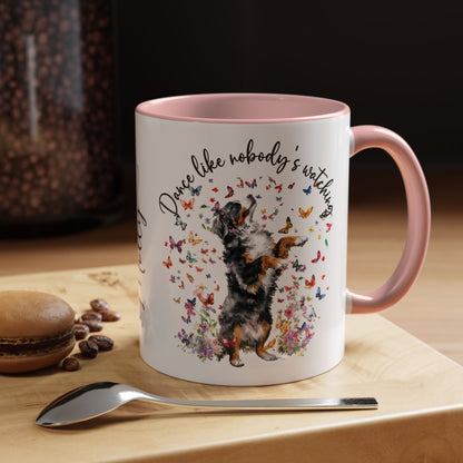 Bernese Mountain Dog "Dance like nobody's watching" personalized colourful Mugs, 11oz