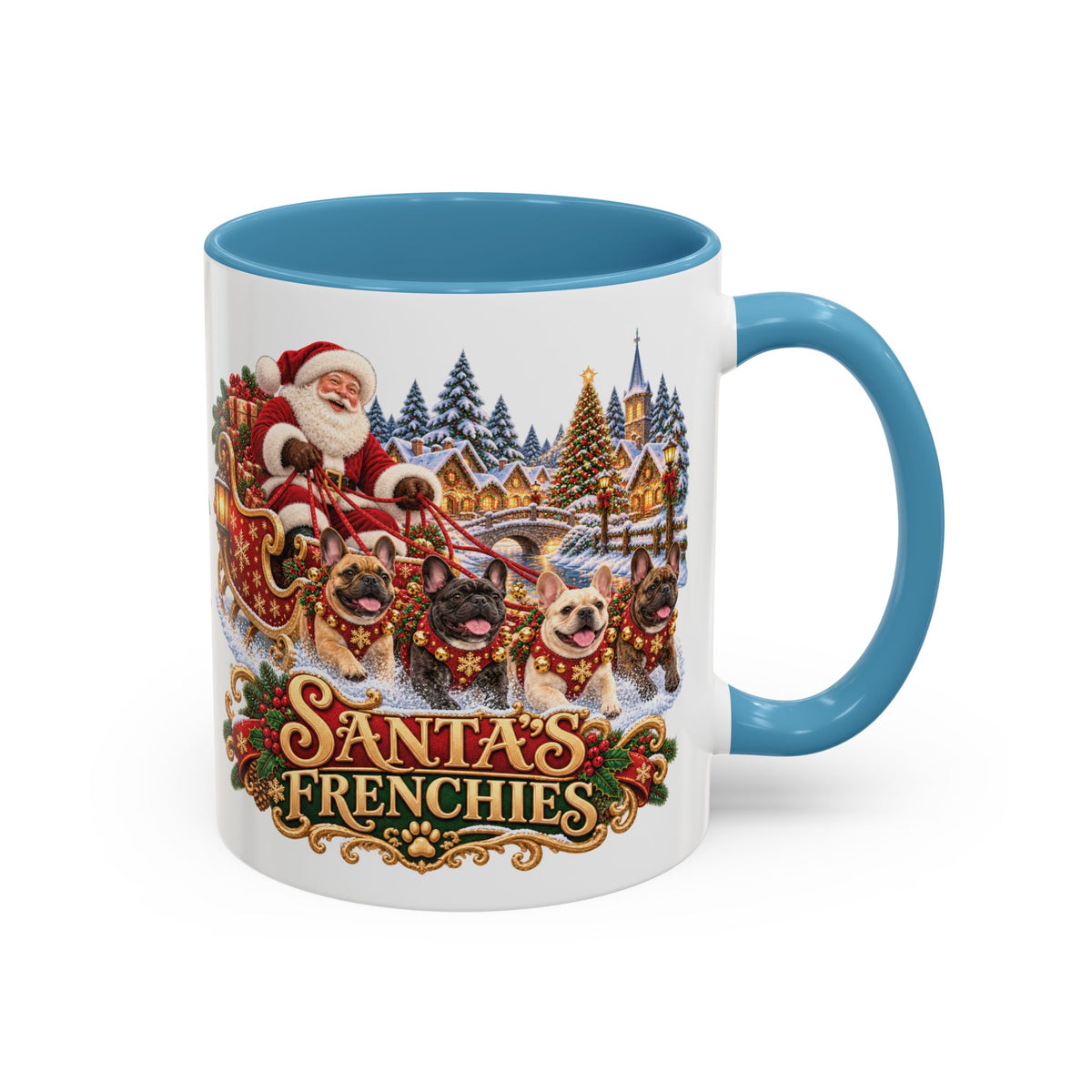 Santa's Frenchies, personalised accent colour 11oz mug