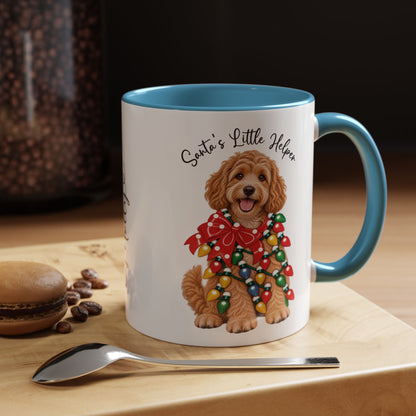 Labradoodle #1, Santa's little helper, personalised accent colour 11oz mug