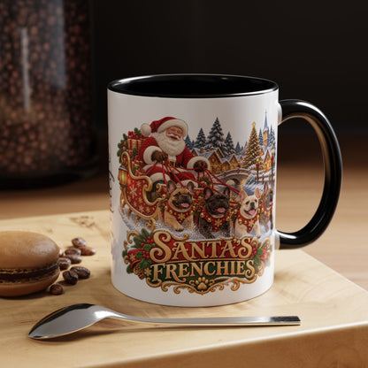 Santa's Frenchies, personalised accent colour 11oz mug