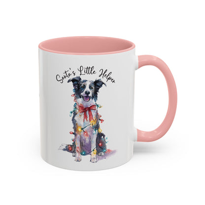 Border Collie, Santa's little helper, personalised accent colour 11oz mug