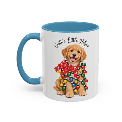 Golden Retriever, Santa's little helper, personalised accent colour 11oz mug