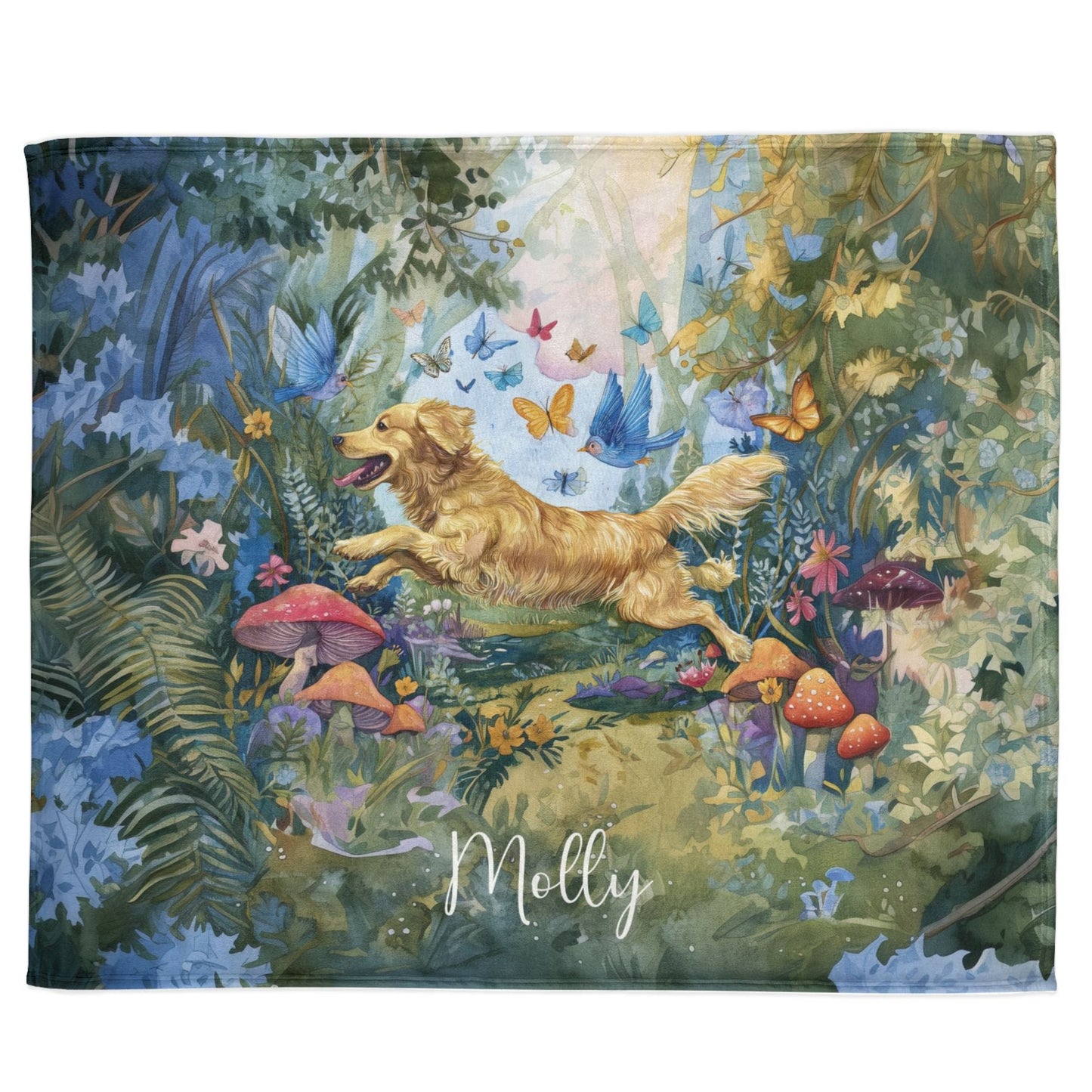 Golden Retriever Mystical Forest Personalised Blanket