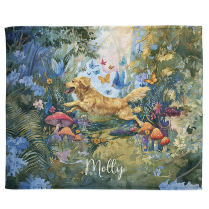 Golden Retriever Mystical Forest Personalised Blanket