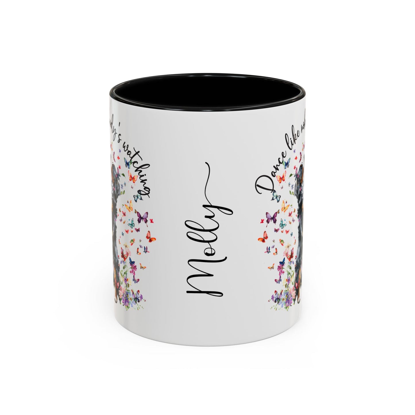 Bernese Mountain Dog "Dance like nobody's watching" personalized colourful Mugs, 11oz