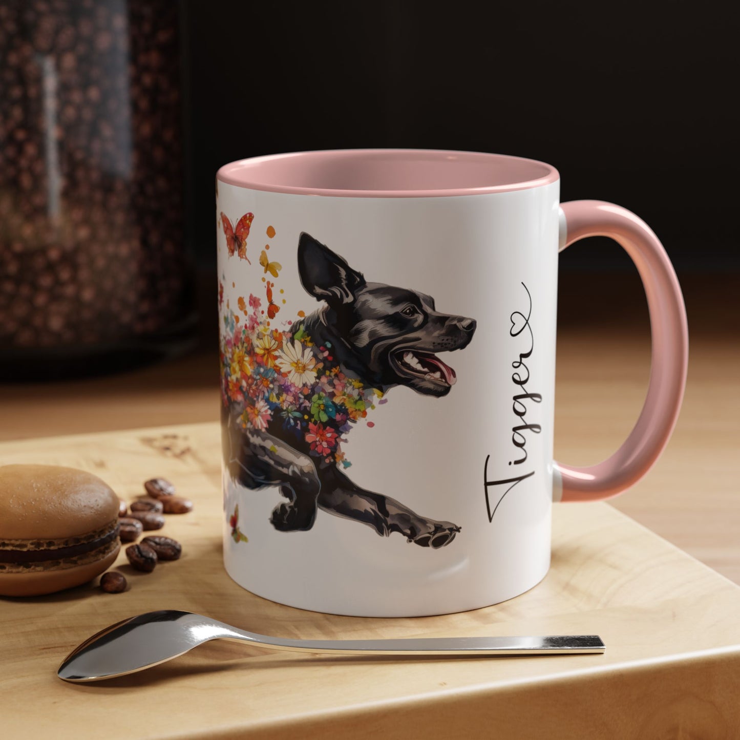 Black Labrador running personalized colourful Mugs, 11oz