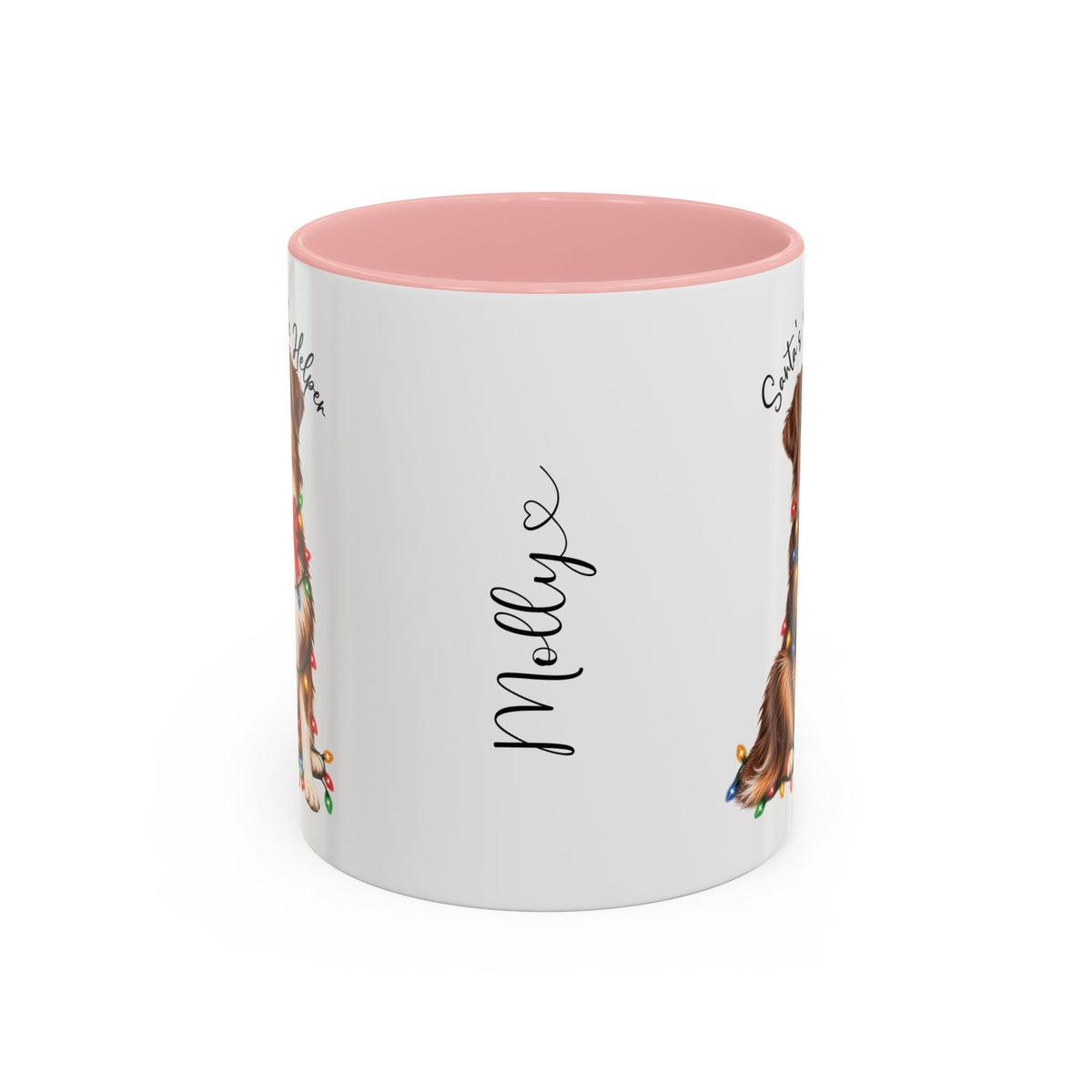 Australian Shepherd, Santa's little helper, personalised accent colour 11oz mug