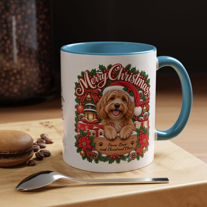 Golden Doodle Merry Christmas, personalised accent colour 11oz mug