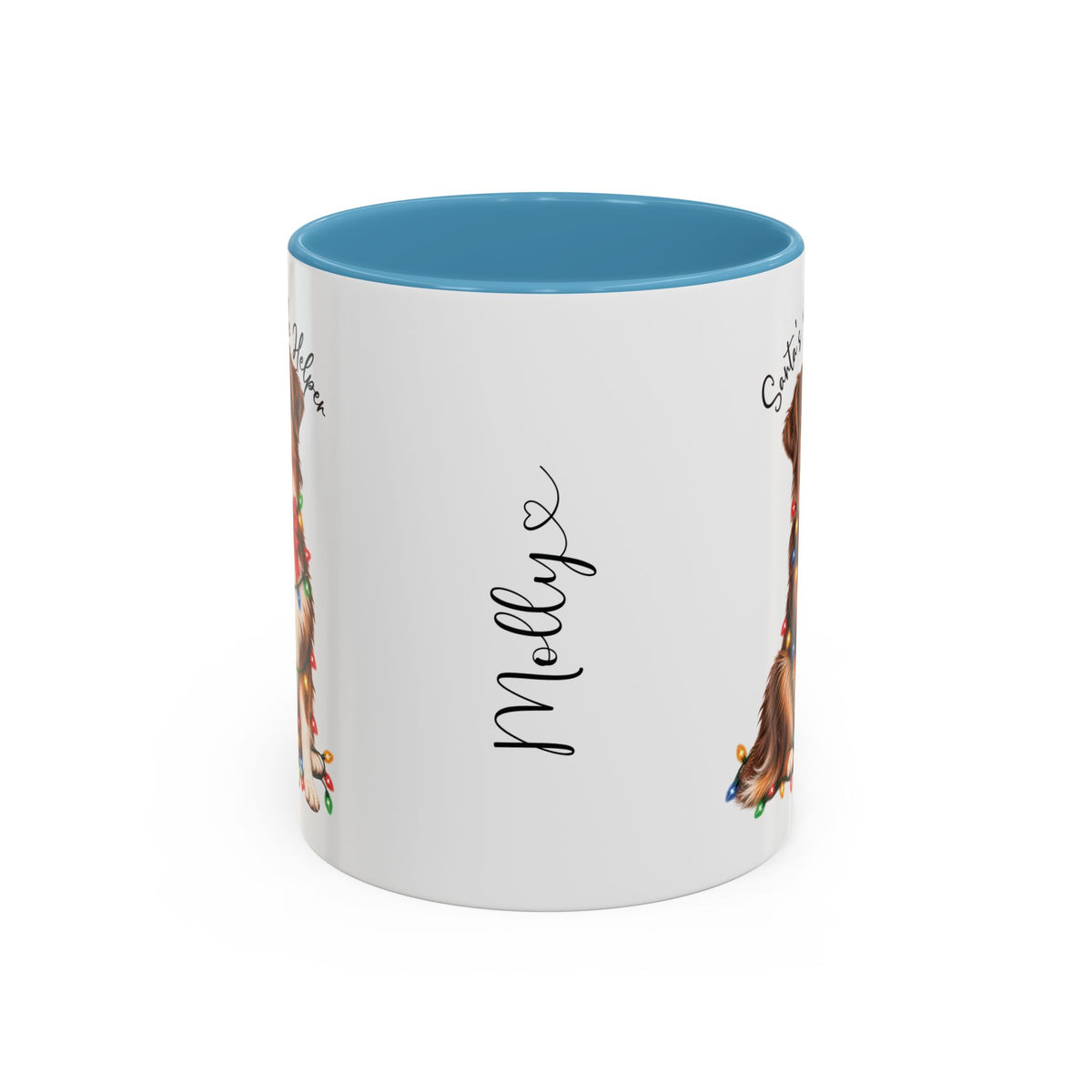Australian Shepherd, Santa's little helper, personalised accent colour 11oz mug