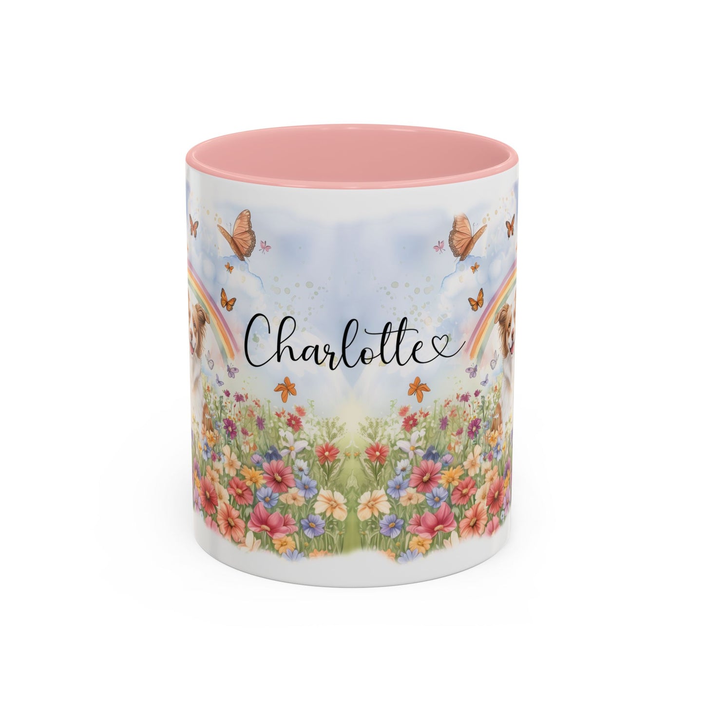 Border Collie, Red Merle Rainbow Personalized Accent Mugs, 11oz