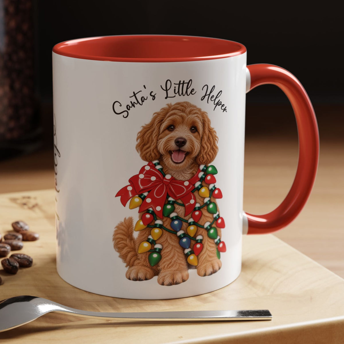 Labradoodle #1, Santa's little helper, personalised accent colour 11oz mug