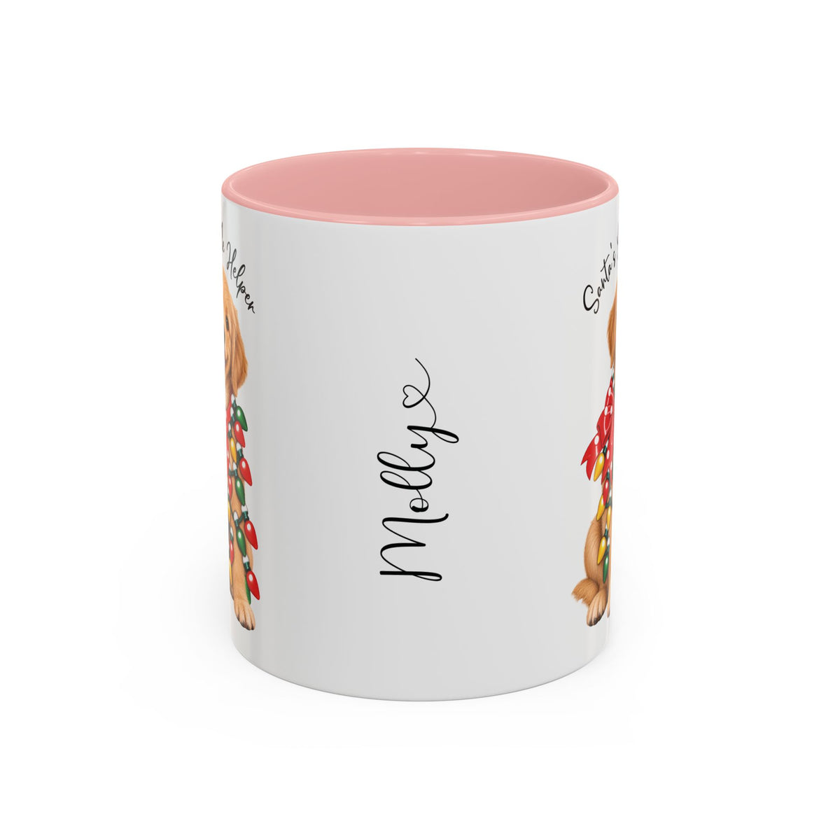 Golden Retriever, Santa's little helper, personalised accent colour 11oz mug