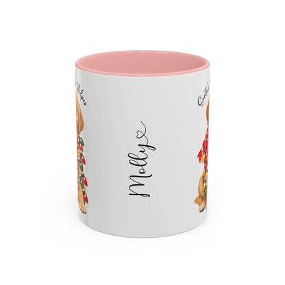 Golden Retriever, Santa's little helper, personalised accent colour 11oz mug