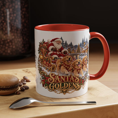 Santa's Goldens, personalised accent colour 11oz mug