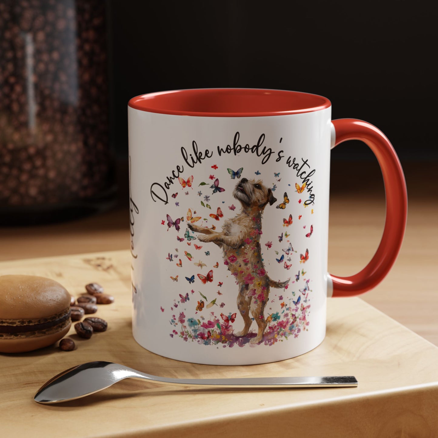Border Terrier "Dance like nobody's watching" personalized colourful Mugs, 11oz