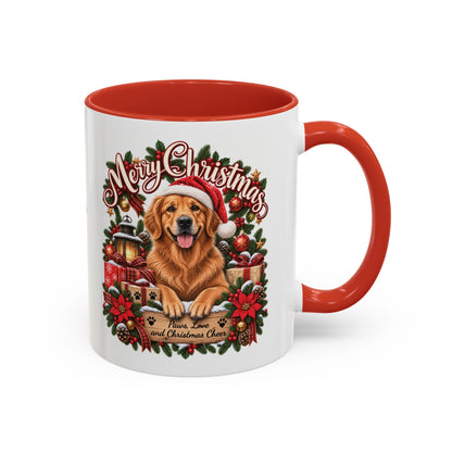 Golden Retriever Merry Christmas, personalised accent colour 11oz mug
