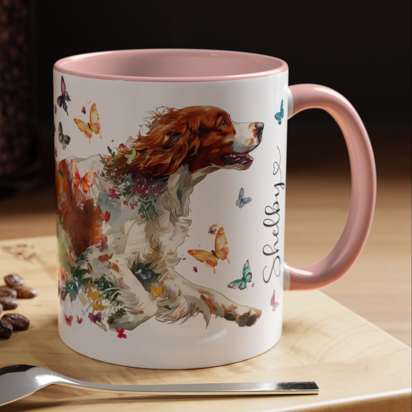 Irish Red & White Setter, Personalized Accent Mugs, 11oz