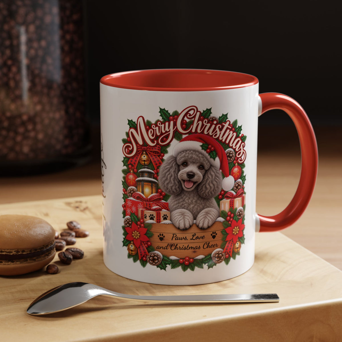 Poodle #4 Merry Christmas, personalised accent colour 11oz mug