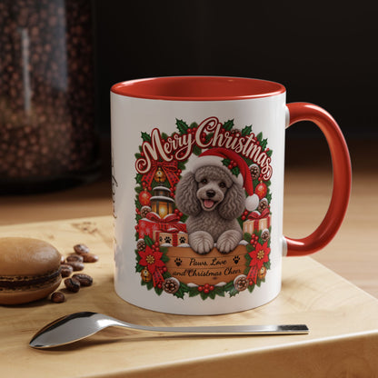 Poodle #4 Merry Christmas, personalised accent colour 11oz mug