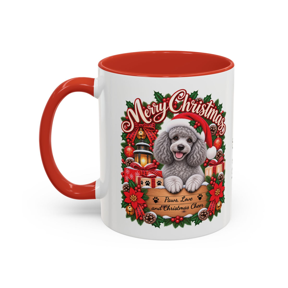 Poodle #4 Merry Christmas, personalised accent colour 11oz mug