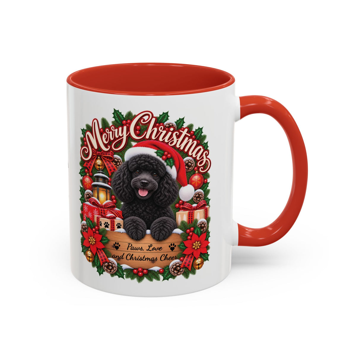 Poodle #2 Merry Christmas, personalised accent colour 11oz mug