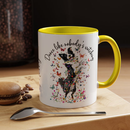 Border Collie "Dance like nobody's watching" personalized colourful Mugs, 11oz
