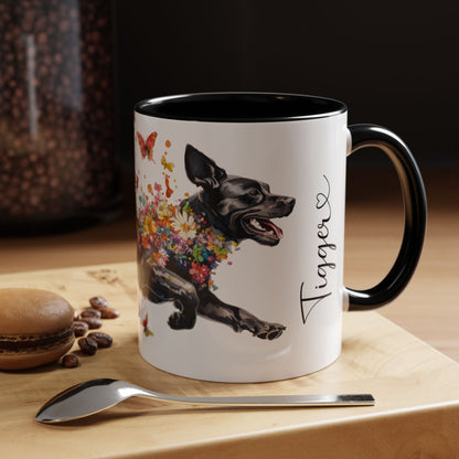 Black Labrador running personalized colourful Mugs, 11oz